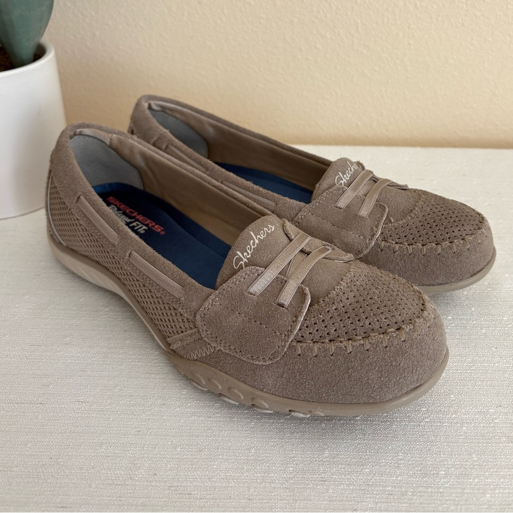 New Skechers Relaxed Fit Taupe Suede/Mesh Casual Sneakers Women’s 7.5 - Picture 5 of 12